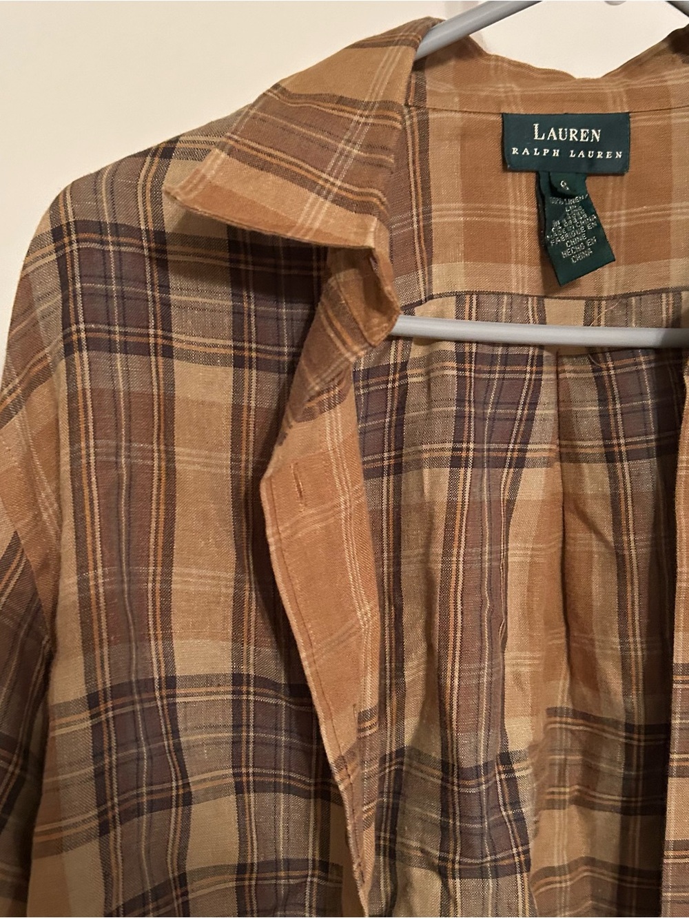 Lauren Ralph Lauren Tan and Brown Plaid Button-Down Shirt - Picture 2 of 10